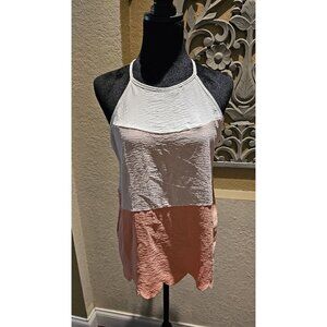 Hailey & Co Pastel Peach Colorblock M Coastal Halter Top W Scalloped Hem & Tie